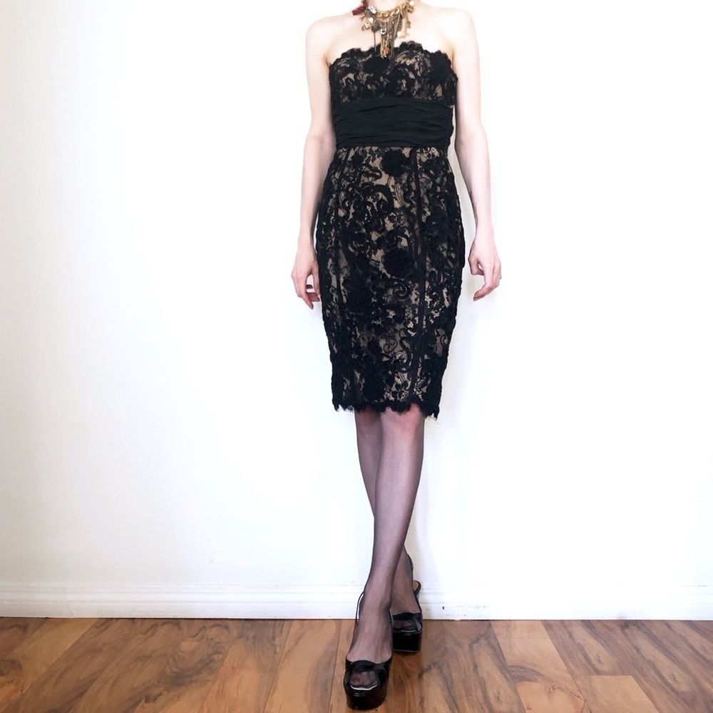 BETSEY JOHNSON Vintage Lace Bodycon Dress w/ Bow Tie Belt - Picture 3 of 9